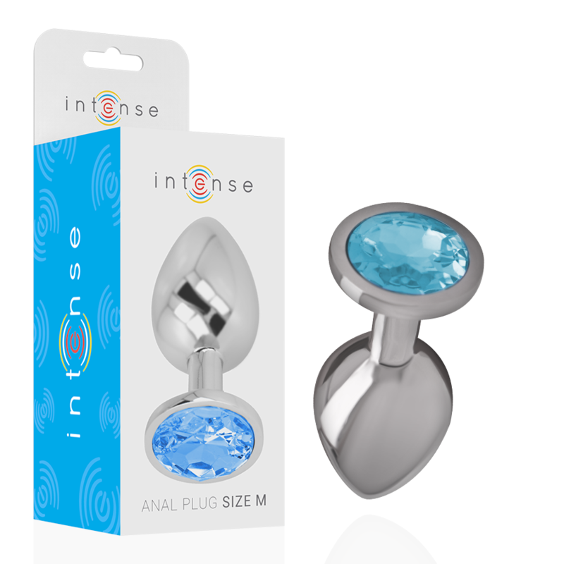 INTENSE - PLUG ANALE IN METALLO ALLUMINIO CON VETRO BLU TAGLIA M – Tappi anali