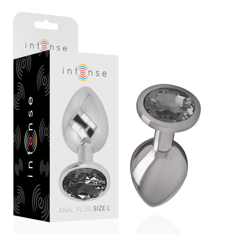INTENSE - PLUG ANALE IN METALLO ALLUMINIO CON VETRO NERO TAGLIA L – Tappi anali