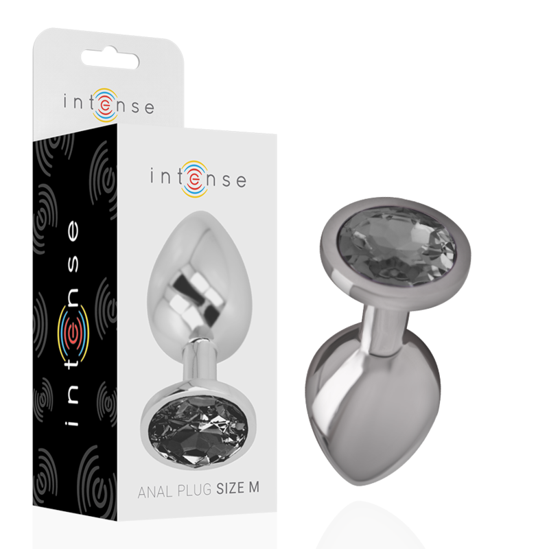 INTENSE - PLUG ANALE IN METALLO ALLUMINIO CON VETRO NERO TAGLIA M – Tappi anali