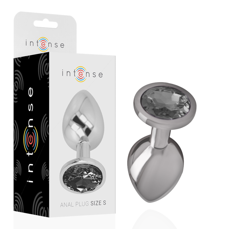 INTENSE - PLUG ANALE IN METALLO ALLUMINIO CON CRISTALLO NERO TAGLIA S – Tappi anali