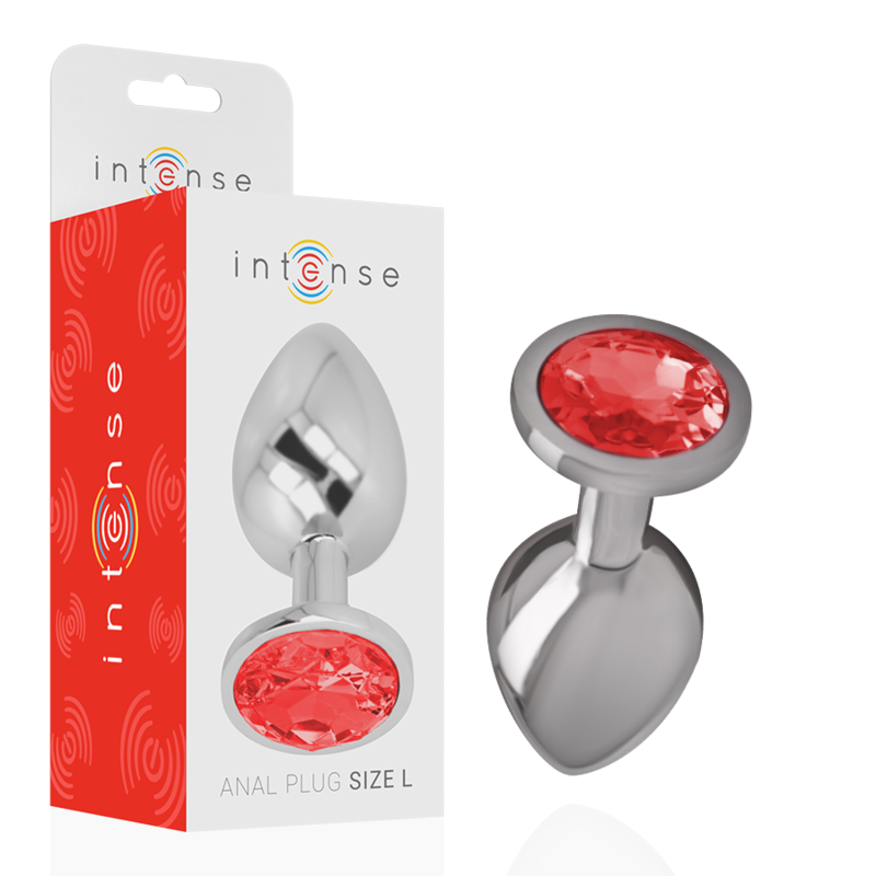 INTENSE - PLUG ANALE IN METALLO ALLUMINIO CON CRISTALLO ROSSO MISURA L – Tappi anali