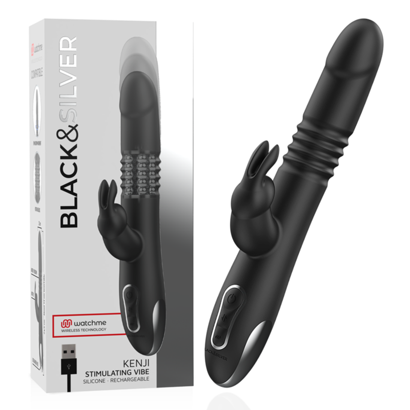 BLACK&SILVER - KENJI VIBRATORE RABBIT UP & DOWN + TELECOMANDO WATCHME – Telecomando – foto 2