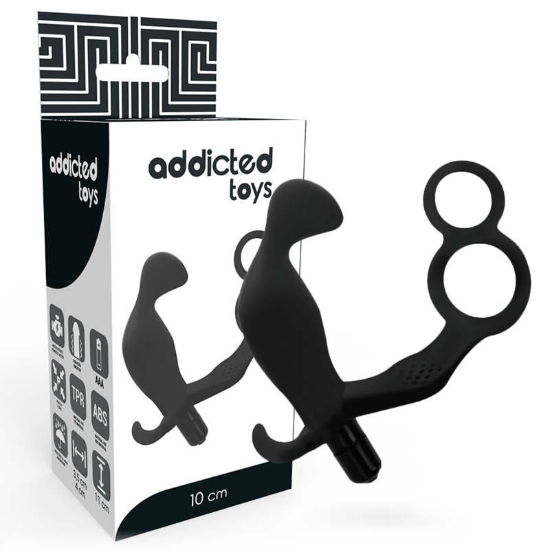 ADDICTED TOYS - PLUG ANALE CON DOPPIO ANELLO PER PENE E TESTICOLI NERI – Tappi anali – foto 2