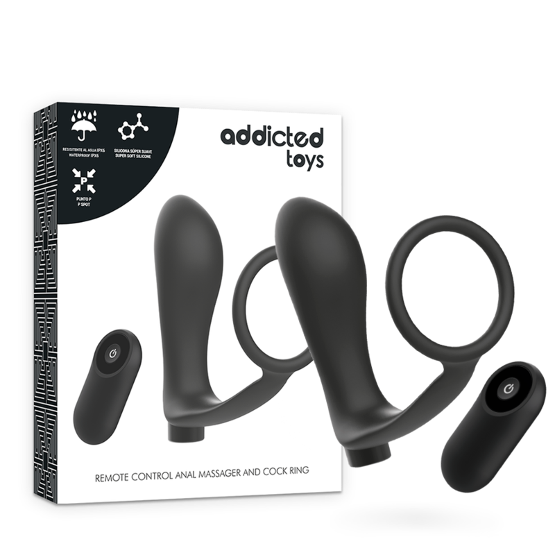 ADDICTED TOYS - ANELLO PER PENE CON TELECOMANDO PLUG ANALE NERO RICARICABILE – Telecomando – foto 2