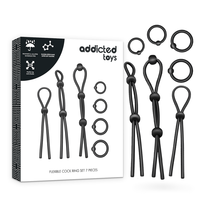 ADDICTED TOYS - SET DI ANELLI PER IL CAZZO FLESSIBILI IN SILICONE 7 PEZZI – Cockring senza vibrazione – foto 2