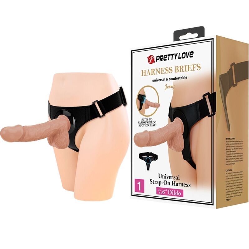 PRETTY LOVE - IMBRAGATURA SLIP UNIVERSALE CON DILDO JERRY 21.8 CM NATURALE – Imbracature senza vibrazioni – foto 2
