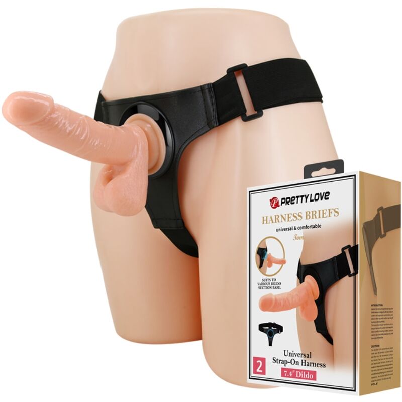 PRETTY LOVE - IMBRAGATURA SLIP UNIVERSALE CON DILDO TOM 20 CM NATURALE – Imbracature senza vibrazioni – foto 2