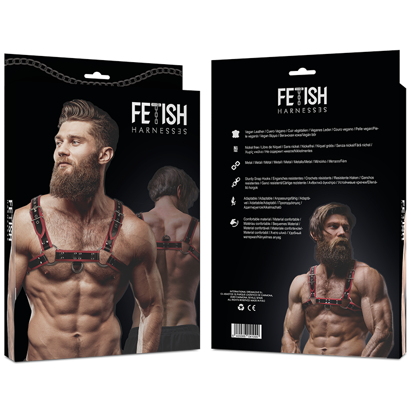 FETISH SUBMISSIVE ATTITUDINE - IMBRACATURA PER IL PETTO IN ECOPELLE DA UOMO NERA/ROSSA – Imbracature da uomo – foto 6