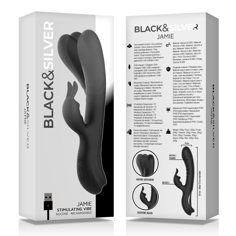 BLACK&SILVER - STIMOLATORE CONIGLIO IN SILICONE RICARICABILE JAMIE NERO – Vibratori di coniglio – foto 6