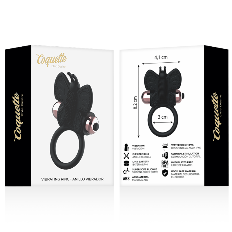 COQUETTE CHIC DESIRE - ANELLO CAZZO FARFALLA CON VIBRATORE NERO/ORO – Cockring con vibrazione – foto 8