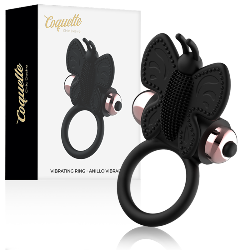 COQUETTE CHIC DESIRE - ANELLO CAZZO FARFALLA CON VIBRATORE NERO/ORO – Cockring con vibrazione