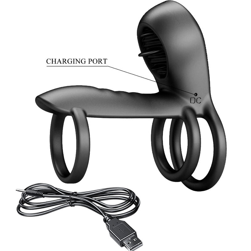 PRETTY LOVE - GUAINA PER PENE JAMMY 12 VIBRAZIONI CON LINGUA IN SILICONE RICARICABILE – Cockring con vibrazione – foto 10