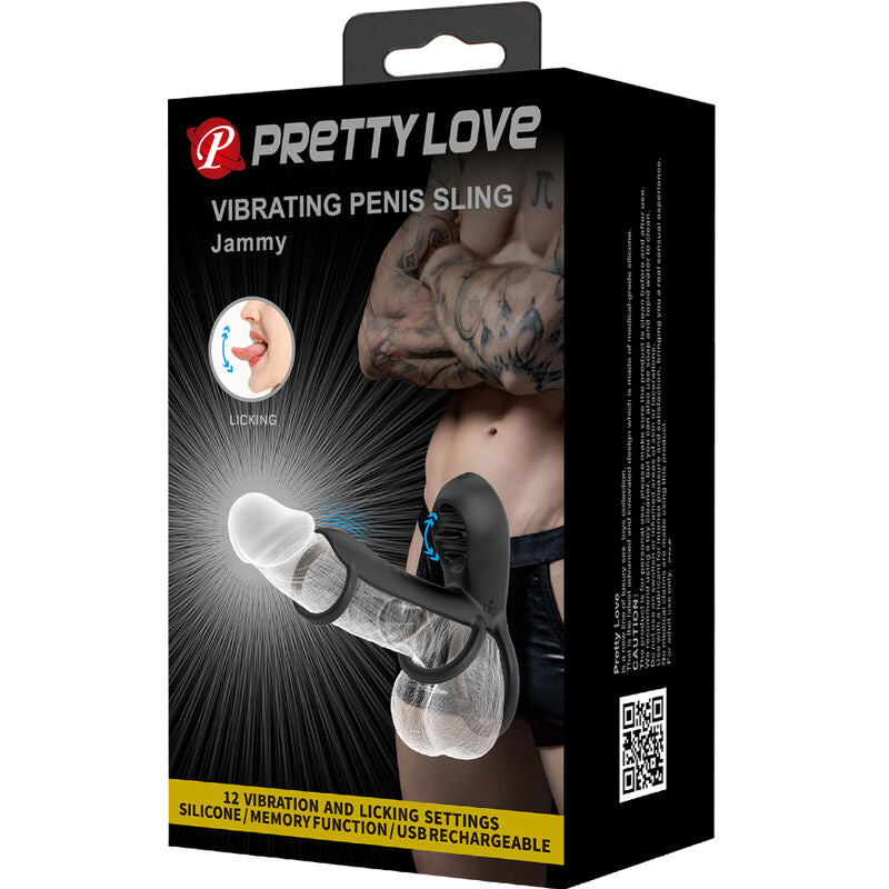 PRETTY LOVE - GUAINA PER PENE JAMMY 12 VIBRAZIONI CON LINGUA IN SILICONE RICARICABILE – Cockring con vibrazione – foto 11