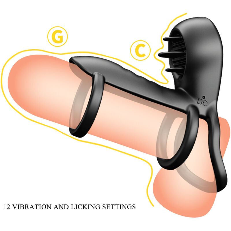 PRETTY LOVE - GUAINA PER PENE JAMMY 12 VIBRAZIONI CON LINGUA IN SILICONE RICARICABILE – Cockring con vibrazione