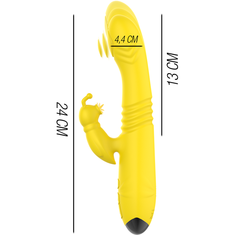 INTENSE - VIBRATORE MULTIFUNZIONE TOKY UP & DOWN CON STIMOLATORE CLITORALE GIALLO – Vibratori HI-TECH – foto 3