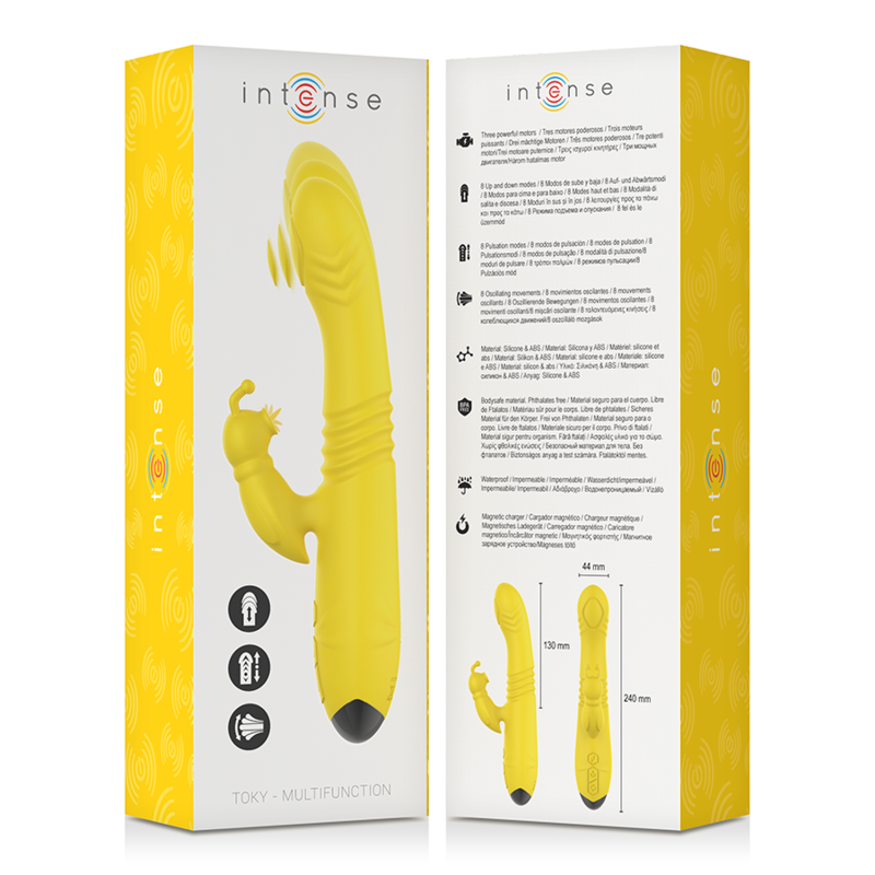 INTENSE - VIBRATORE MULTIFUNZIONE TOKY UP & DOWN CON STIMOLATORE CLITORALE GIALLO – Vibratori HI-TECH – foto 5