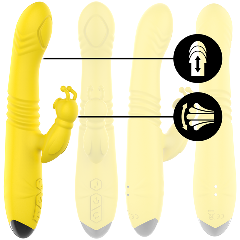 INTENSE - VIBRATORE MULTIFUNZIONE TOKY UP & DOWN CON STIMOLATORE CLITORALE GIALLO – Vibratori HI-TECH – foto 2