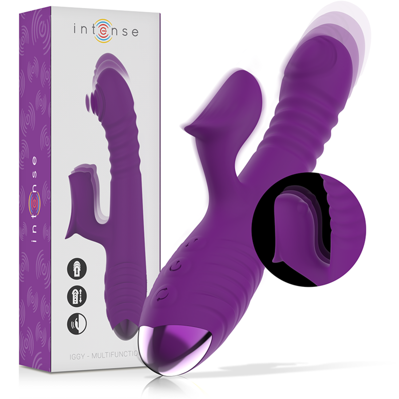 INTENSE - VIBRATORE MULTIFUNZIONE RICARICABILE IGGY UP & DOWN CON STIMOLATORE CLITORALE VIOLA – Vibratori di coniglio