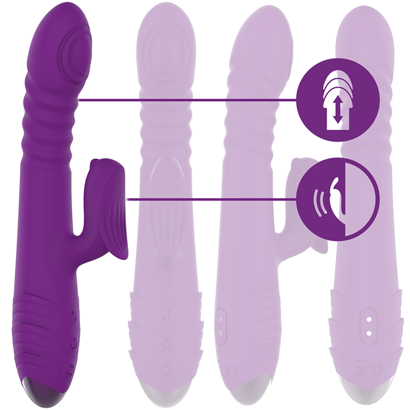 INTENSE - VIBRATORE MULTIFUNZIONE RICARICABILE IGGY UP & DOWN CON STIMOLATORE CLITORALE VIOLA – Vibratori di coniglio – foto 2