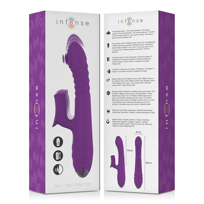 INTENSE - VIBRATORE MULTIFUNZIONE RICARICABILE IGGY UP & DOWN CON STIMOLATORE CLITORALE VIOLA – Vibratori di coniglio – foto 5