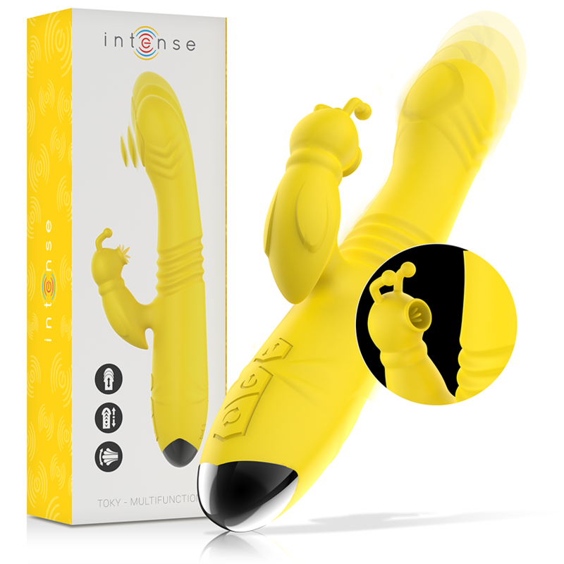 INTENSE - VIBRATORE MULTIFUNZIONE TOKY UP & DOWN CON STIMOLATORE CLITORALE GIALLO – Vibratori HI-TECH