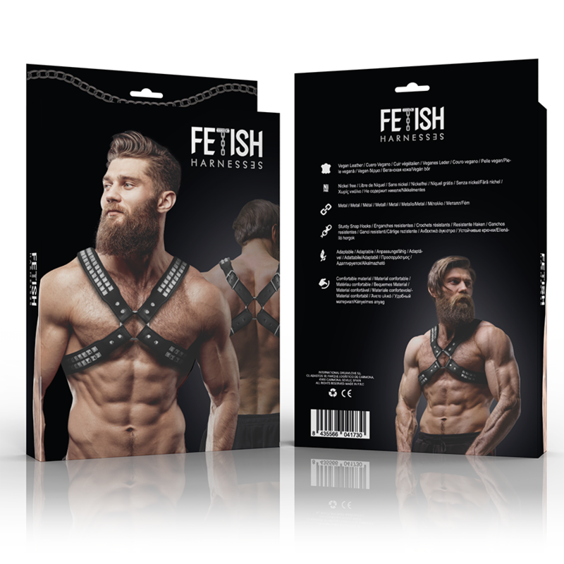 FETISH SUBMISSIVE ATTITUDE - IMBRACATURA IN ECOPELLE CON PETTO INCROCIATO DA UOMO CON RIVETTI – Imbracature da uomo – foto 6