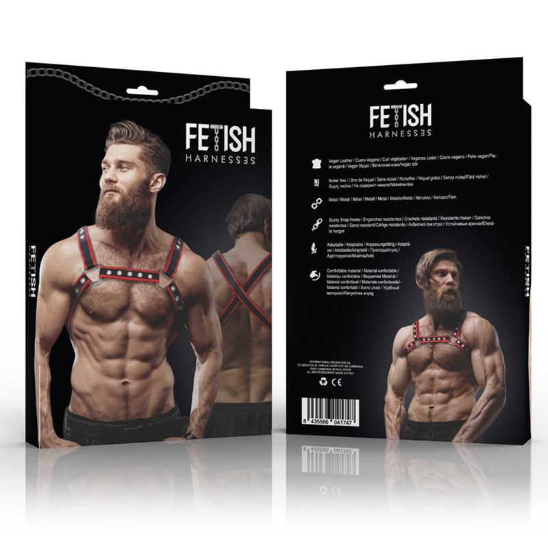 FETISH SUBMISSIVE ATTITUDINE - IMBRACATURA PER BULLDOG IN ECOPELLE DA UOMO NERA/ROSSA – Imbracature da uomo – foto 6