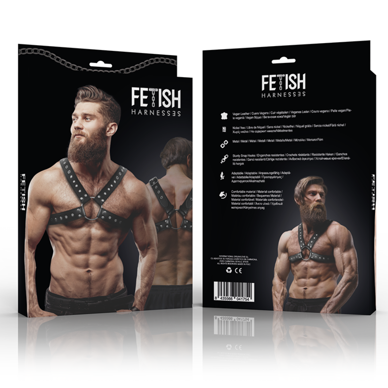 FETISH SUBMISSIVE ATTITUDINE - IMBRACATURA PER IL PETTO IN ECOPELLE INCROCIATA DA UOMO CON BORCHIE – Imbracature da uomo – foto 6