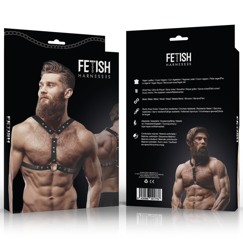 FETISH SUBMISSIVE ATTITUDINE - IMBRACATURA PER IL PETTO IN ECOPELLE CON DOPPIO SUPPORTO E BORCHIE PER UOMO – Imbracature da uomo – foto 6