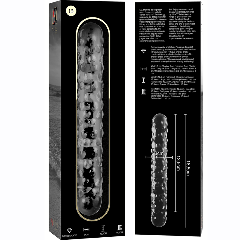 NEBULA SERIES BY IBIZA - MODELLO 15 DILDO IN VETRO BOROSILICATO TRASPARENTE 18.5 CM -O- 3 CM – Falli senza vibrazioni – foto 6