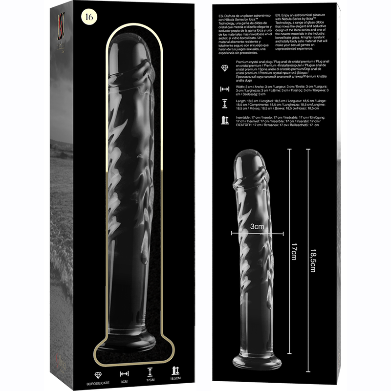 NEBULA SERIES BY IBIZA - MODELLO 16 DILDO IN VETRO BOROSILICATO TRASPARENTE 18.5 CM -O- 3 CM – Falli senza vibrazioni – foto 6