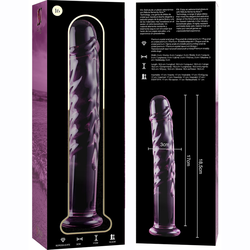 NEBULA SERIES BY IBIZA - MODELLO 16 DILDO IN VETRO BOROSILICATO ROSA 18.5 CM -O- 3 CM – Falli senza vibrazioni – foto 6