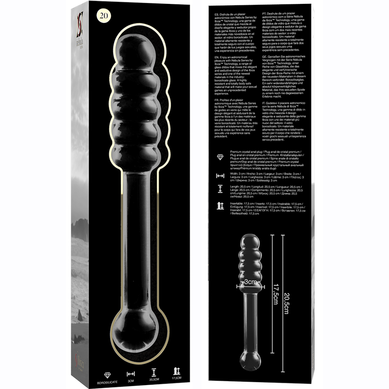 NEBULA SERIES BY IBIZA - MODELLO 20 DILDO IN VETRO BOROSILICATO TRASPARENTE 20.5 CM -O- 3 CM – Falli senza vibrazioni – foto 6