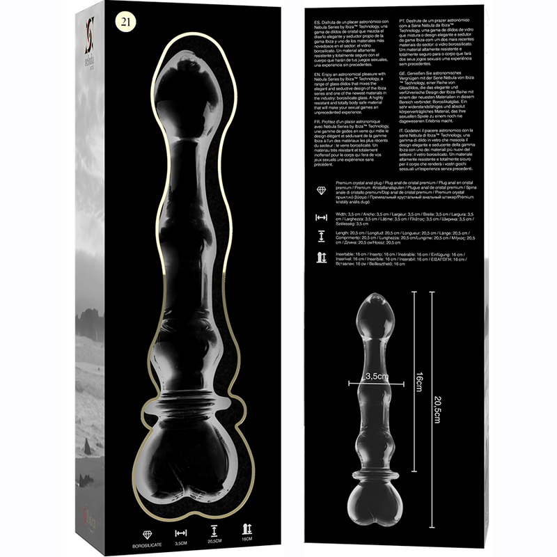 NEBULA SERIES BY IBIZA - MODELLO 21 DILDO IN VETRO BOROSILICATO TRASPARENTE 20.5 CM -O- 3.5 CM – Falli senza vibrazioni – foto 6