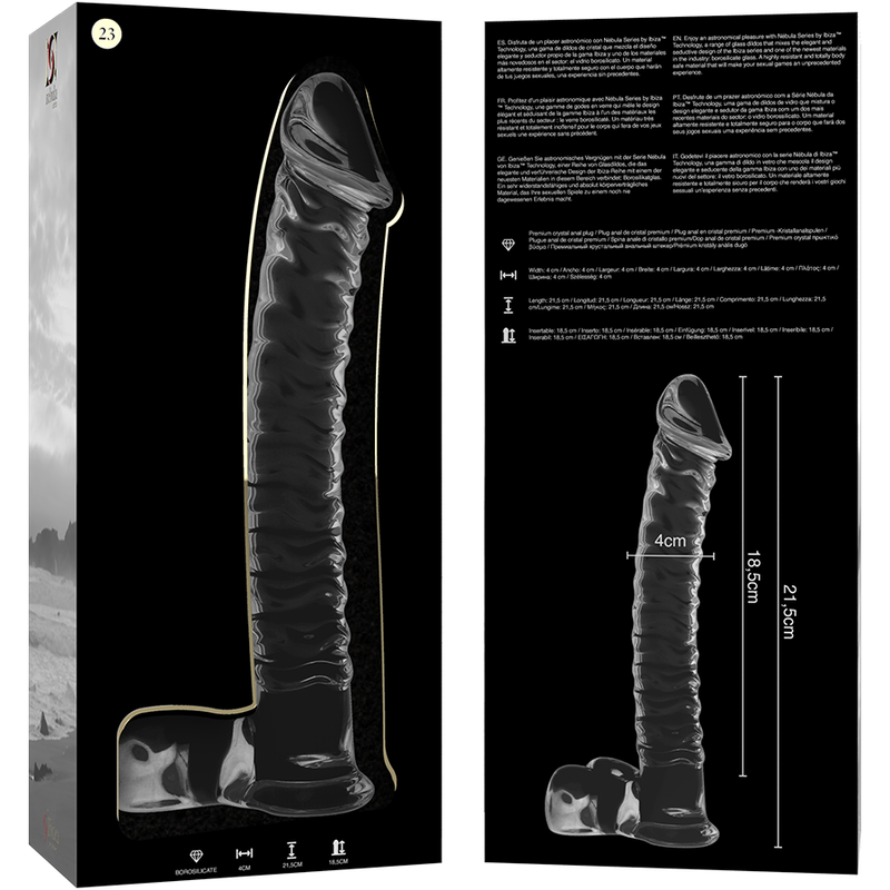 NEBULA SERIES BY IBIZA - MODELLO 23 DILDO IN VETRO BOROSILICATO TRASPARENTE 21.5 CM -O- 4 CM – Falli senza vibrazioni – foto 6