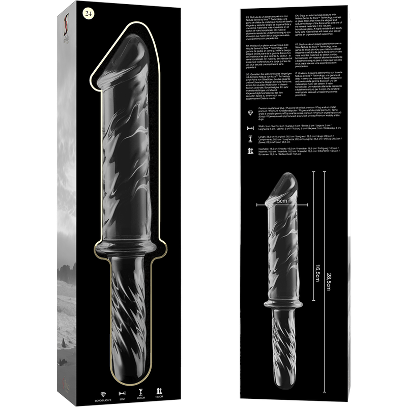 NEBULA SERIES BY IBIZA - MODELLO 24 DILDO IN VETRO BOROSILICATO TRASPARENTE 28.5 CM -O- 5 CM – Falli senza vibrazioni – foto 6