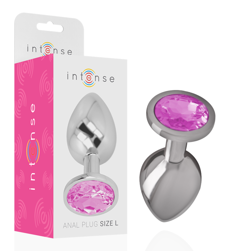 INTENSE - PLUG ANALE IN METALLO ALLUMINIO CON CRISTALLO ROSA MISURA L – Tappi anali