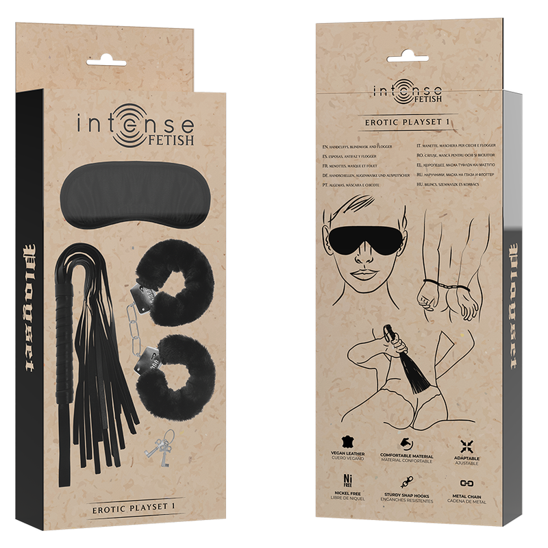 INTENSE - FETISH PLAYSET EROTICO 1 CON MANETTE, MASCHERA CIECA E FLOGGER – Set di schiavitù – foto 6