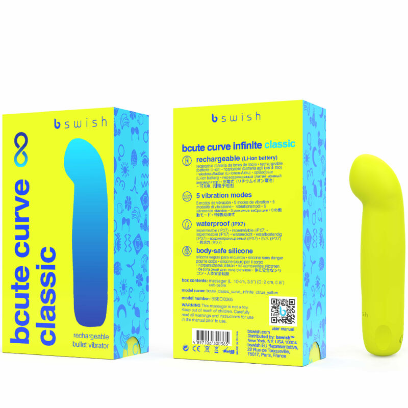 B SWISH - BCUTE CURVE INFINITE CLASSIC VIBRATORE IN SILICONE RICARICABILE GIALLO – Vibratori a punto G – foto 3