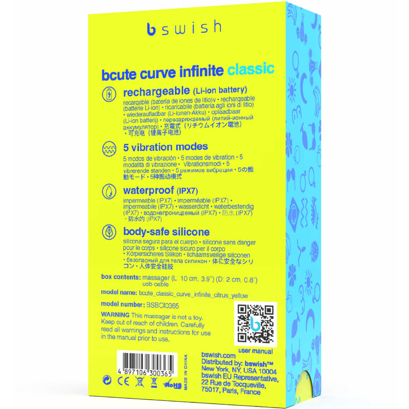 B SWISH - BCUTE CURVE INFINITE CLASSIC VIBRATORE IN SILICONE RICARICABILE GIALLO – Vibratori a punto G – foto 5