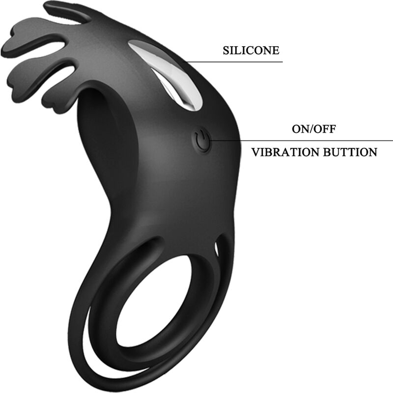 PRETTY LOVE - ANELLO VIBRATORE RUBEN 7 VIBRAZIONI IN SILICONE NERO – Imbracature a vibrazione – foto 7
