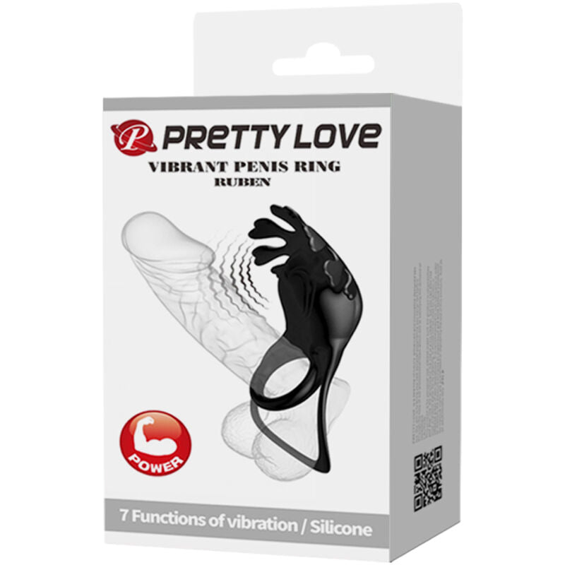 PRETTY LOVE - ANELLO VIBRATORE RUBEN 7 VIBRAZIONI IN SILICONE NERO – Imbracature a vibrazione – foto 9