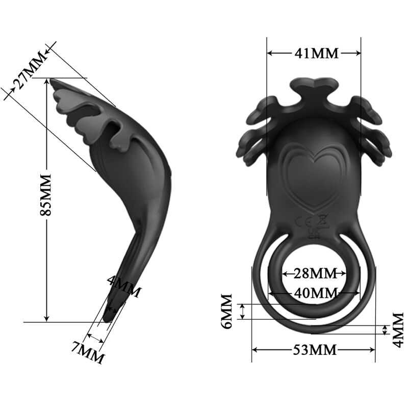 PRETTY LOVE - ANELLO VIBRATORE RUBEN 7 VIBRAZIONI IN SILICONE NERO – Imbracature a vibrazione – foto 6