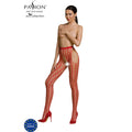 PASSION - COLLEZIONE ECO BODYSTOCKING ECO S007 ROSSO – Calze giarrettiera