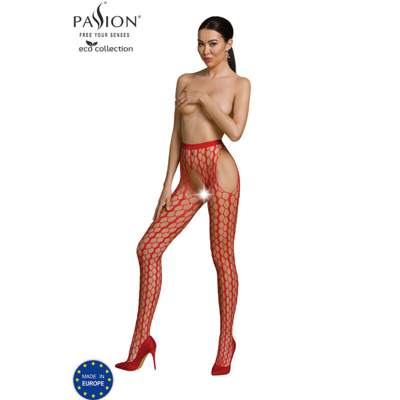 PASSION - COLLEZIONE ECO BODYSTOCKING ECO S007 ROSSO – Calze giarrettiera