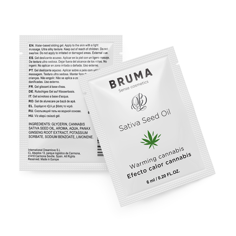 BRUMA - GEL SCORREVOLE ALL''OLIO DI SEMI DI SATIVA GUSTO CANNABIS RISCALDANTE 6 ML – Dose singola