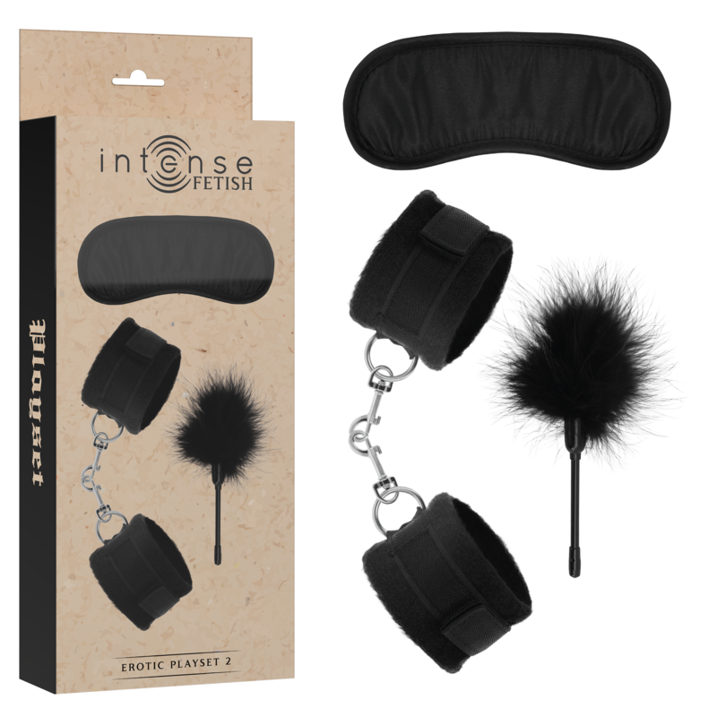INTENSE - FETISH PLAYSET EROTICO 2 CON MANETTE, MASCHERA CIECA E TICKLER – Set di schiavitù