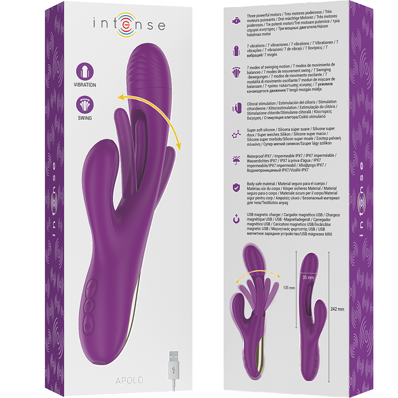 INTENSE - APOLO VIBRATORE MULTIFUNZIONE RICARICABILE 7 VIBRAZIONI CON LINGUA OSCILLANTE VIOLA – Vibratori HI-TECH – foto 7