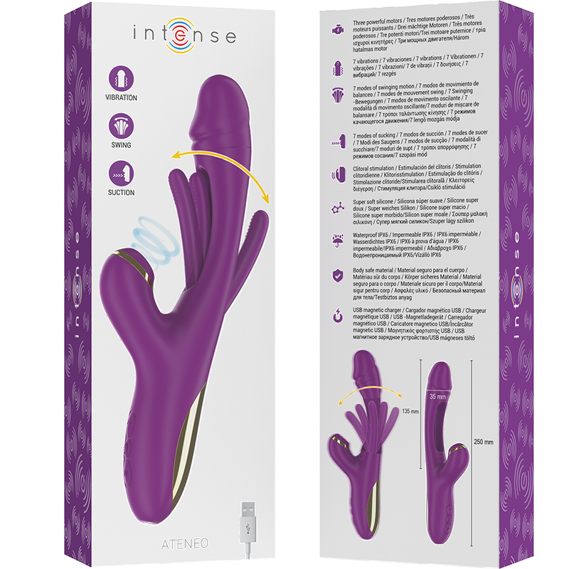 INTENSE - ATENEO VIBRATORE MULTIFUNZIONE RICARICABILE 7 VIBRAZIONI CON LINGUA OSCILLANTE E ASPIRAZIONE VIOLA – Stimolatore d'aria con vibrazione – foto 7