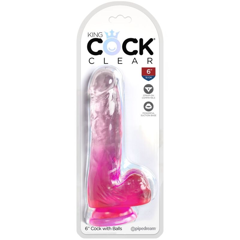 KING COCK - CLEAR PENE REALISTICO CON SFERE 13.5 CM ROSA – Dildo strapon – foto 2